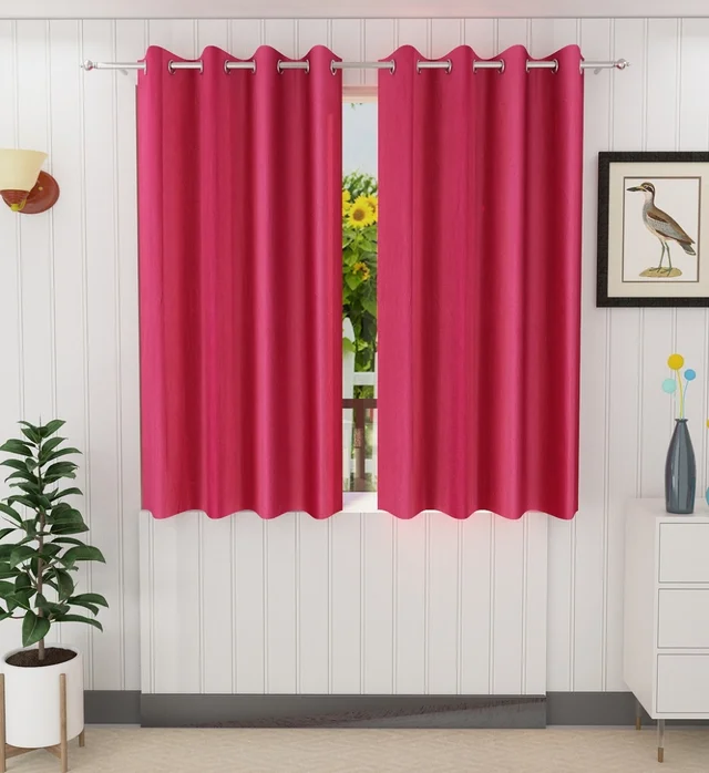 Panipat Textile Hub Polyester Eyelet Dark Pink Solid Plain curtains Pack of 2 - Door (4x7 Feet)