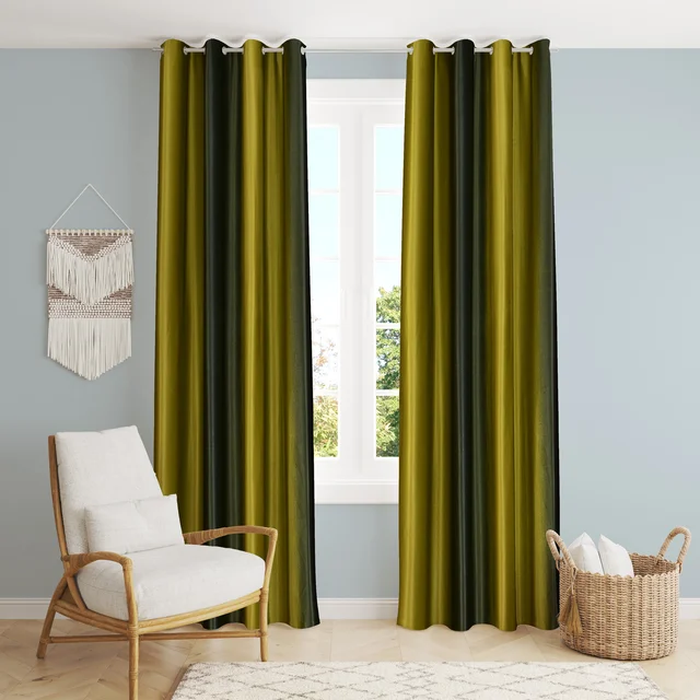 Panipat Textile Hub Polyester Eyelet Green Solid Long Crush curtains Pack of 2 - Window (4x5 Feet)