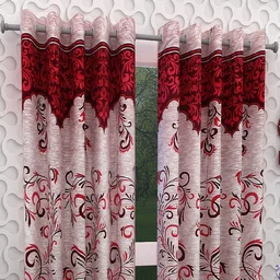 Panipat Textile Hub polyester Eyelet Maroon Printed Design curtains Pack of 2 - Window (4x5 Feet)