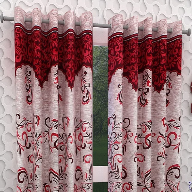 Panipat Textile Hub polyester Eyelet Maroon Printed Design curtains Pack of 2 - Window (4x5 Feet)