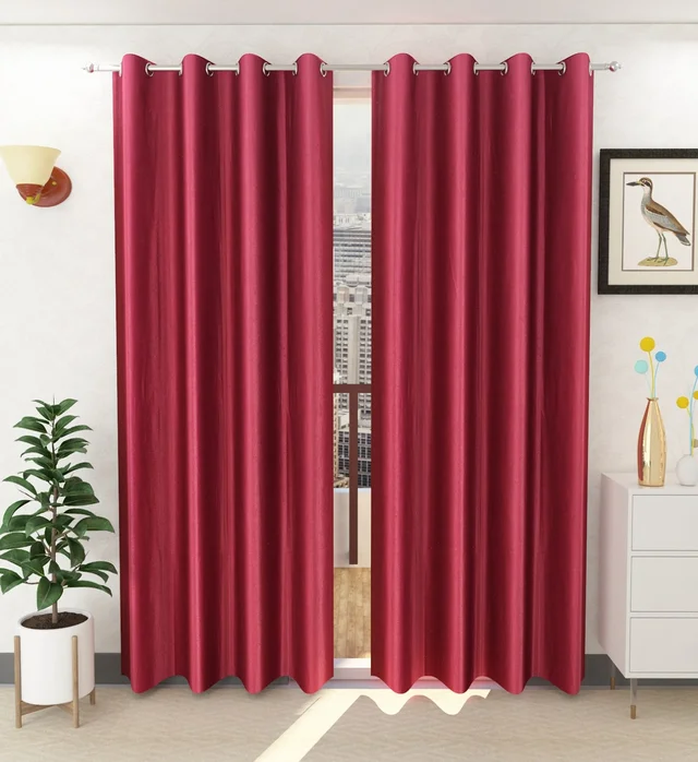 Panipat Textile Hub Polyester Eyelet Maroon Solid Plain curtains Pack of 2 - Long Door (4x9 Feet)