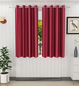 Panipat Textile Hub Polyester Eyelet Maroon Solid Plain curtains Pack of 2 - Door (4x7 Feet)