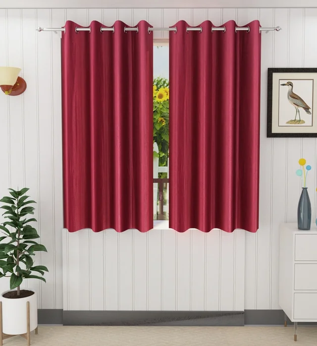 Panipat Textile Hub Polyester Eyelet Maroon Solid Plain curtains Pack of 2 - Door (4x7 Feet)