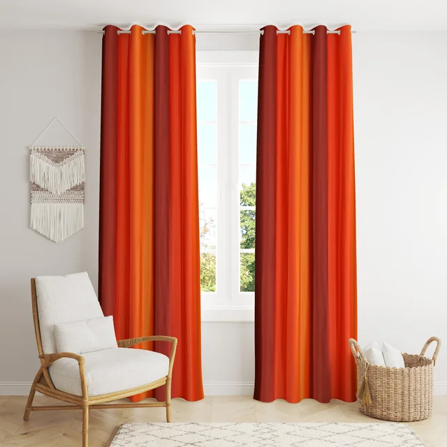 Panipat Textile Hub Polyester Eyelet Orange Solid Long Crush curtains Pack of 2 - Window (4x5 Feet)