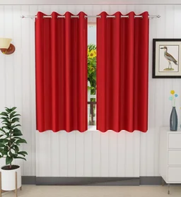Panipat Textile Hub Polyester Eyelet Red Solid Plain curtains Pack of 2 - Window (4x5 Feet)