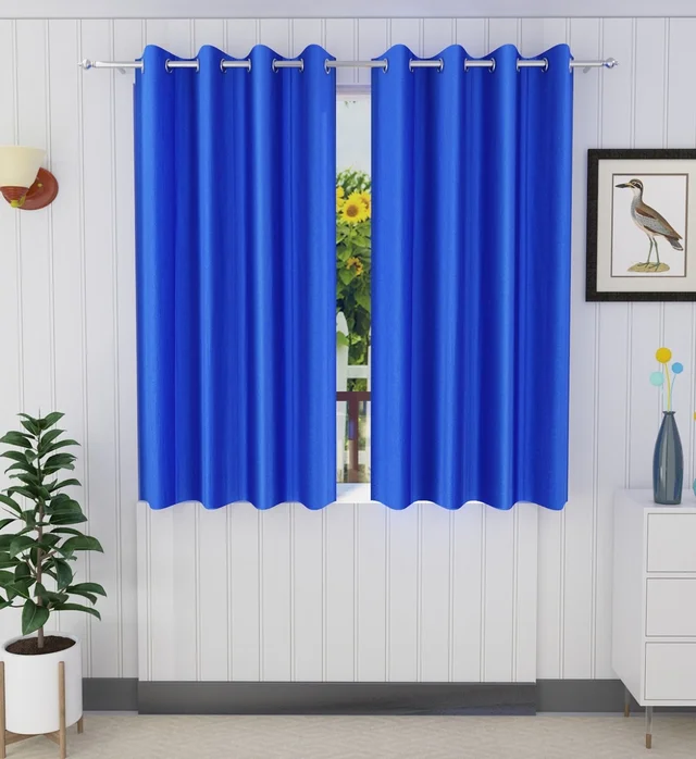 Panipat Textile Hub Polyester Eyelet Royal Solid Plain curtains Pack of 2 - Window (4x5 Feet)
