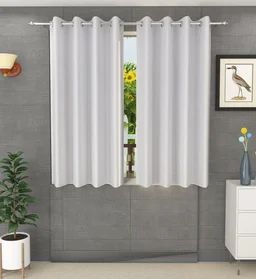 Panipat Textile Hub Polyester Eyelet White Solid Plain curtains Pack of 2 - Long Door (4x9 Feet)