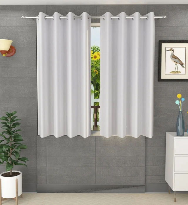 Panipat Textile Hub Polyester Eyelet White Solid Plain curtains Pack of 2 - Long Door (4x9 Feet)