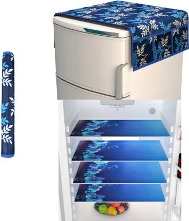 Panipat Textile Hub Refrigerator Cover with 4 Fridge Mat
