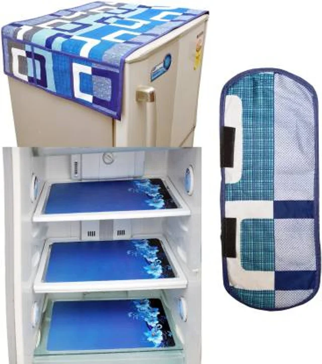 Panipat Textile Hub Refrigerator Cover with 4 Fridge Mat