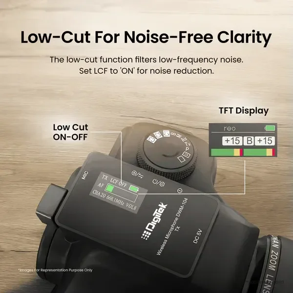 Digitek® DWM 104 Wireless Microphone System – 2 Transmitters & 1 Receiver, TFT Display, 150m Range, 10-Hour Runtime, Noise Cancellation, Low Cut, Mono/Stereo Output, 3.5mm Interface