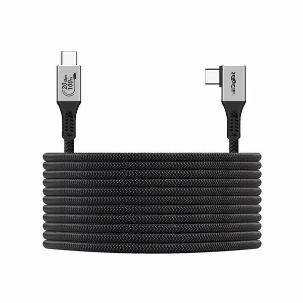 Digitek® 5M Type-C to Type-C Right Angle Tethering Cable | 100W PD | 20Gbps Data | Nylon Braided for Photography & Videography