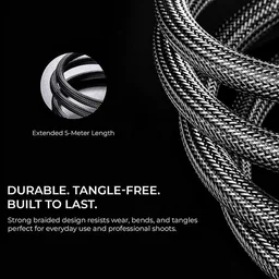 Digitek® 5M Type-C to Type-C Right Angle Tethering Cable | 100W PD | 20Gbps Data | Nylon Braided for Photography & Videography