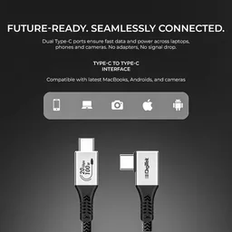 Digitek® 5M Type-C to Type-C Right Angle Tethering Cable | 100W PD | 20Gbps Data | Nylon Braided for Photography & Videography