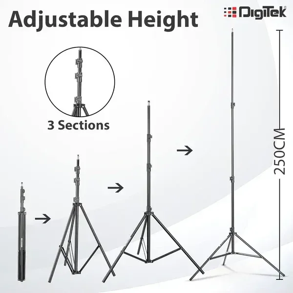 Digitek® Digitek (DLS-009 FTK) 9ft Aluminum Alloy Light Stand | Lightweight & Portable 250cm Stand for Ring Light, Flash, Softbox, Reflector & Studio Photography