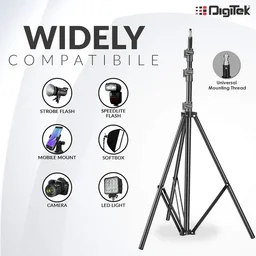 Digitek® Digitek (DLS-009 FTK) 9ft Aluminum Alloy Light Stand | Lightweight & Portable 250cm Stand for Ring Light, Flash, Softbox, Reflector & Studio Photography