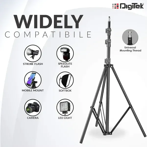 Digitek® Digitek (DLS-009 FTK) 9ft Aluminum Alloy Light Stand | Lightweight & Portable 250cm Stand for Ring Light, Flash, Softbox, Reflector & Studio Photography