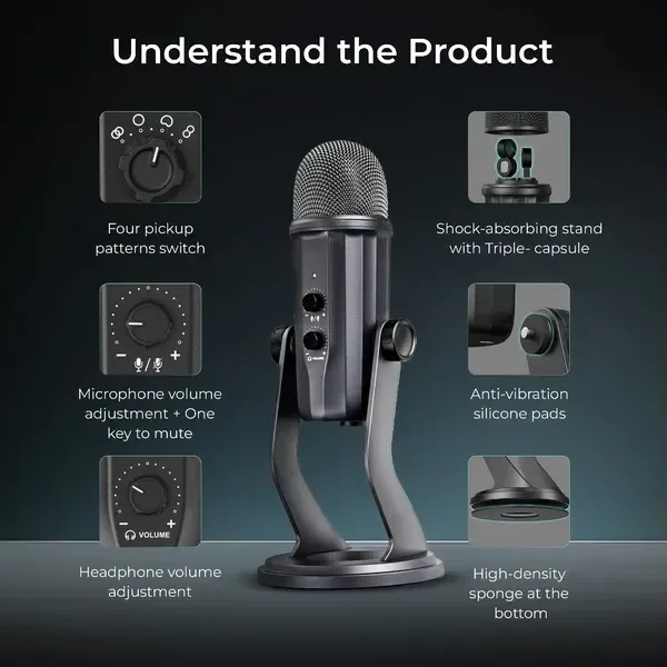 Digitek® Microphone Digitek® DM-601 Metal Desktop USB Microphone – With Shock Mount, Adjustable Stand & Clear Sound Recording