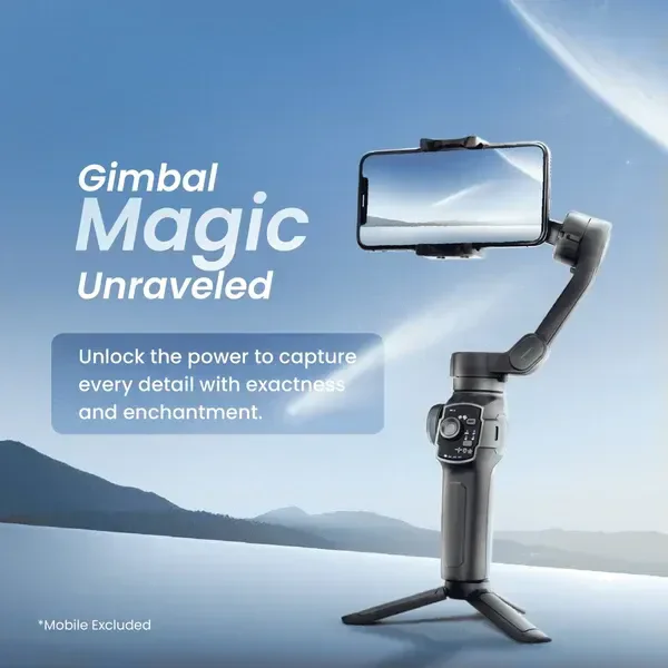 Digitek DSG-009F 3-Axis Foldable Smartphone Gimbal | Built-in Telescopic Rod, Stabilizer for Vlogging, YouTube & Video Shooting