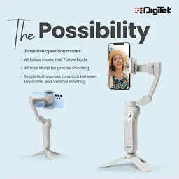 Digitek® Digitek (DSG 007F) 3-Axis Handheld Gimbal Stabilizer for Smartphone | PTZ Camera Mount with Face & Object Tracking, Motion Control & Time-Lapse Features