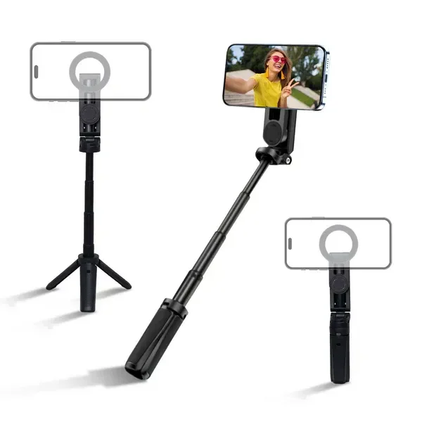 Digitek (DTR 350 SS) Magnetic Selfie Stick Tripod | 10m Bluetooth Remote, 360° Rotation, Magnetic Phone Mount, 1Kg Load, Compact Design for Travel & Vlogging