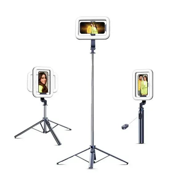 Digitek DTR 630 SS Tripod Selfie Stick | Extendable 5.25ft Quadpod with Fill Light, Bluetooth Remote & 360° Rotation | For Android & iPhone Mobile Photography