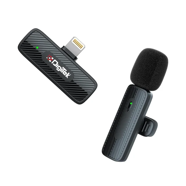 Digitek® DWM-007 PRO Wireless Microphone & Receiver with Lightning Connector | 2.4GHz, 20m Range, 4Hr Battery | Mic for iPhone, Voice Recording & Live Streaming (LTC)