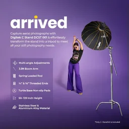 Digitek® Digitek Heavy Duty C-Stand (Black) | 10ft Adjustable Light Stand with 3.5ft Holding Arm & Grip Head | Ideal for Studio Lights, Reflectors & Monolights