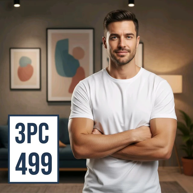 White Round Neck T-Shirt 3Pc (L Size) – Premium Cotton | Buy Online at Best Price
