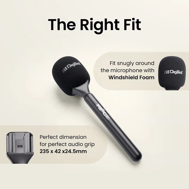 Digitek® DHMA-101 Wireless Handheld Interview Adapter with Foam Windshield – Wind Noise Reduction, Compatible with DWM-101 Microphone