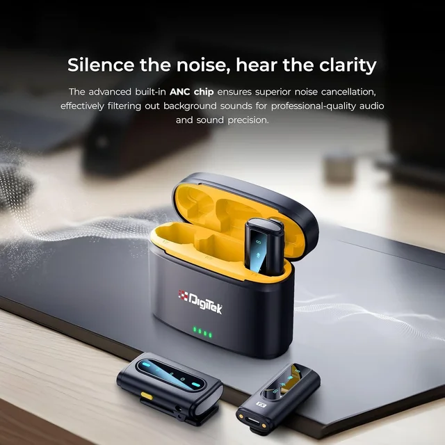 Digitek® DWM-112 2-in-1 Wireless Microphone System | 50M Range, Noise Reduction, Clear Audio for Recording & Streaming