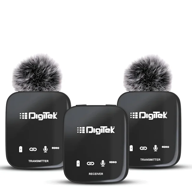 Digitek® DWM 101 Wireless Microphone System with ANC Noise Reduction, 360° Sound Capture, 100M Range, Up to 12 Hrs Battery, for DSLR, Android & iPhone