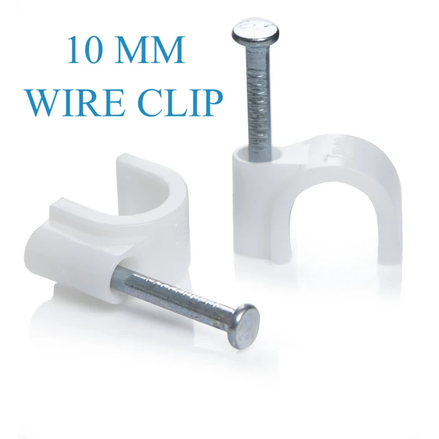 (10 mm,100pcs) Wire Fastener Circle Cable Clips with Metal Nails for Cable Management, Cord Organizer, round wire clamps for Hanging Cables Fitting on wall