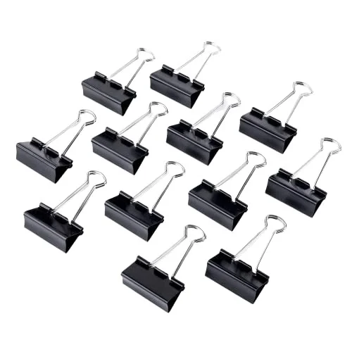 32 mm Black Medium Size Paper Clips for Notes Letter, Papers,Binder Clamps in Office, Home, School, Paper Holding Capacity Files Organized and Secure(Pack of-12 Pices) | Royal Stationers Best Quality Guarantee