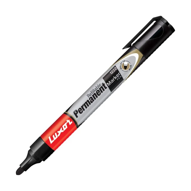 Luxor 1222 Refillable Permanent Bold Marker - Black - Box of 10 | Royal Stationers Best Quality Guarantee - Black