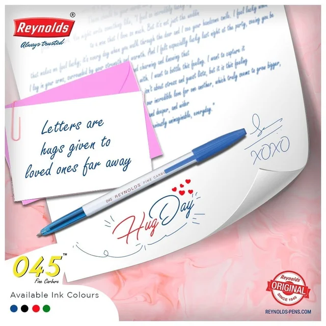 Reynolds 045 - BLUE | Ball Point Pen Set With Comfortable Grip | Pens For Writing | School and Office Stationery | Pens For Students | 0.7 mm Tip Size | Royal Stationers Best Quality Guarantee