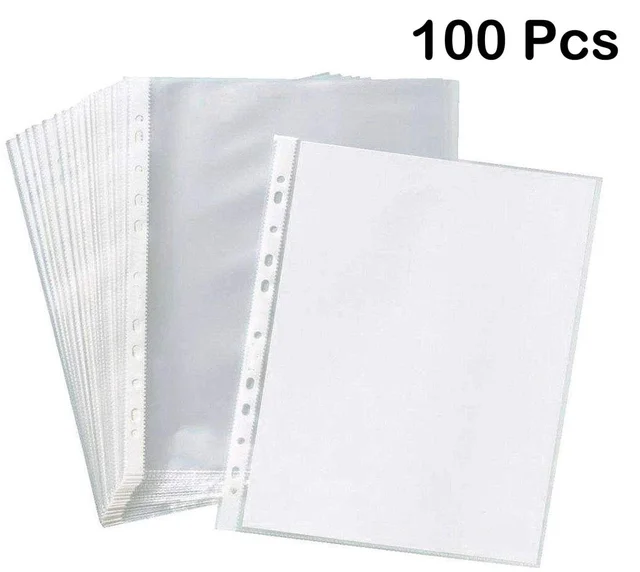 Glossy Transparent Document Sleeves, Clear Certificates | Water Proof Sheet Protectors 11 Holes Punched A4 Size pac of 100 pcs | Royal Stationers Best Quality Guarantee