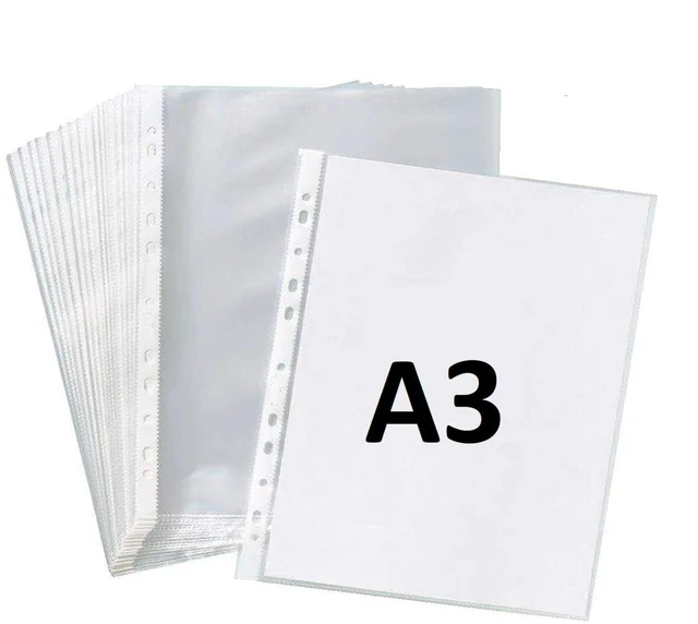 Sheet Protectors - A3 Size (Double of A4) - 200 Micron Thick - 11 Holes to fit in Any File - Pack of 50 | Royal Stationers Best Quality Guarantee