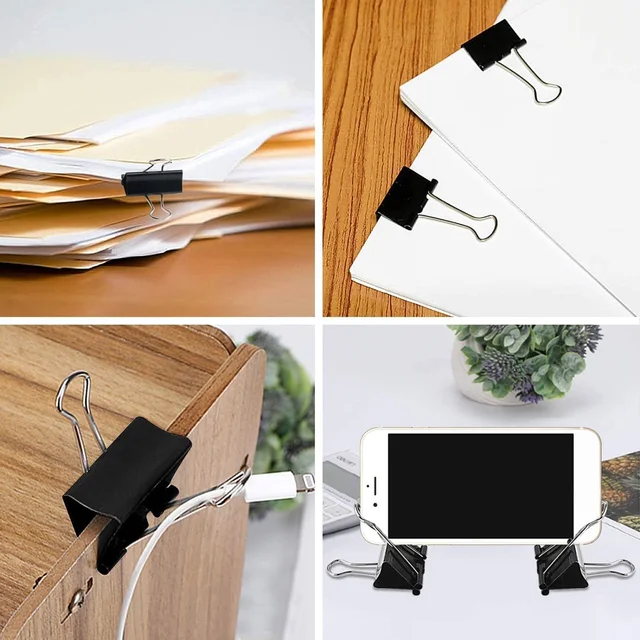 Binder Clips 41mm Black Set of 12 Metal Paper Clip Office Stationery Items Accessories | Royal Stationers Best Quality Guarantee