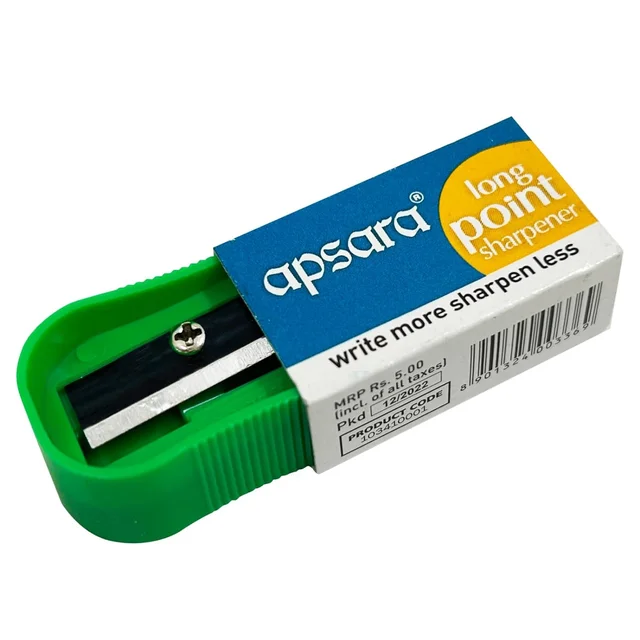 Apsara Long Point Sharpeners, Comfortable Grip, Highly Durable, Anti-rust, Scientifically Designed Blade, Child Safe, for Students, Artists & Professionals, Pack 0f 20 | Royal Stationers Best Quality Guarantee