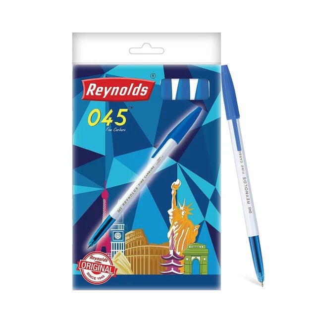 Reynolds 045 - BLUE | Ball Point Pen Set With Comfortable Grip | Pens For Writing | School and Office Stationery | Pens For Students | 0.7 mm Tip Size | Royal Stationers Best Quality Guarantee