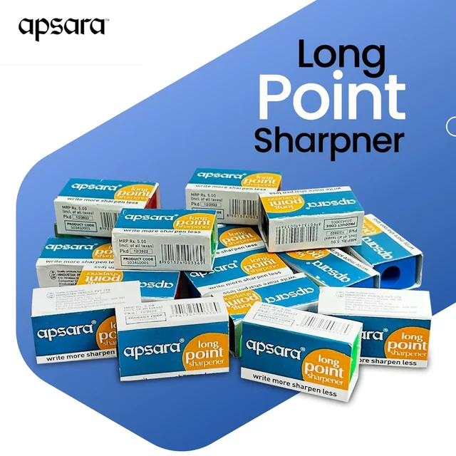 Apsara Long Point Sharpeners, Comfortable Grip, Highly Durable, Anti-rust, Scientifically Designed Blade, Child Safe, for Students, Artists & Professionals, Pack 0f 20 | Royal Stationers Best Quality Guarantee