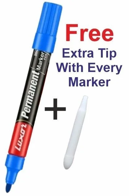 Permanent Marker - Blue - Box Of 10 with extra tip free | Royal Stationers Best Quality Guarantee