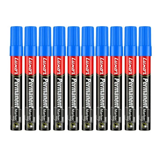 Permanent Marker - Blue - Box Of 10 with extra tip free | Royal Stationers Best Quality Guarantee