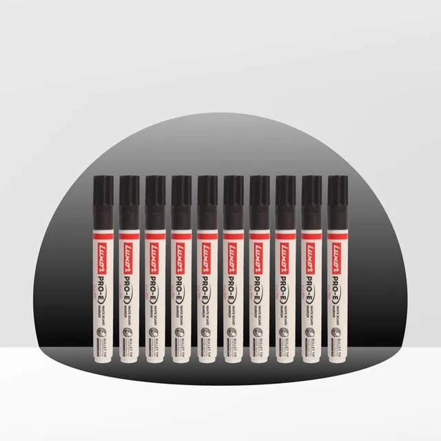Luxor Refillable White Board Marker with extra replacement tip free - black - Box Of 10 | Royal Stationers Best Quality Guarantee