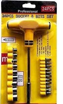 24 pcs T Shape Screwdriver Set Batch Head Ratchet Pawl Socket Spanner Hand Tools