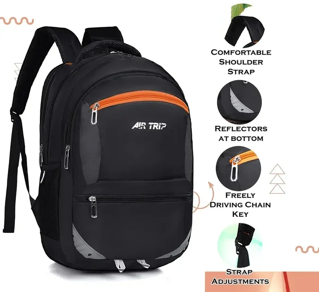 AIR TRIP Large 32L Laptop Bag Backpack for men Women Boys and Girls Luggage Travel Bags with 15.6 inches Laptop Compartment Rain Cover (Black)