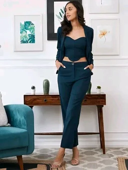 Women Latest 3 Piece Suit Lycra Trending - S