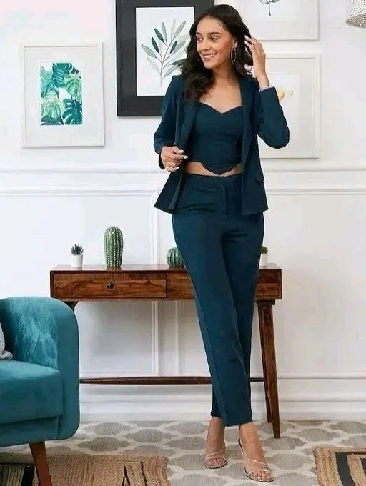Women Latest 3 Piece Suit Lycra Trending - M