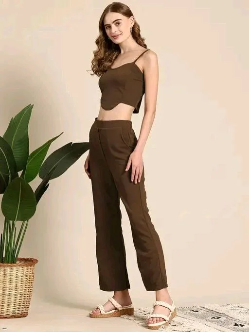 Women Lycra Top And Bottom Co-Ords Set For Women - M